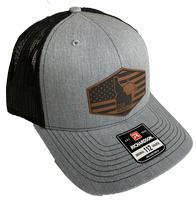  208 Gun Shop Hat Trucker Heather Gray W/Leather Flag Logo Patch